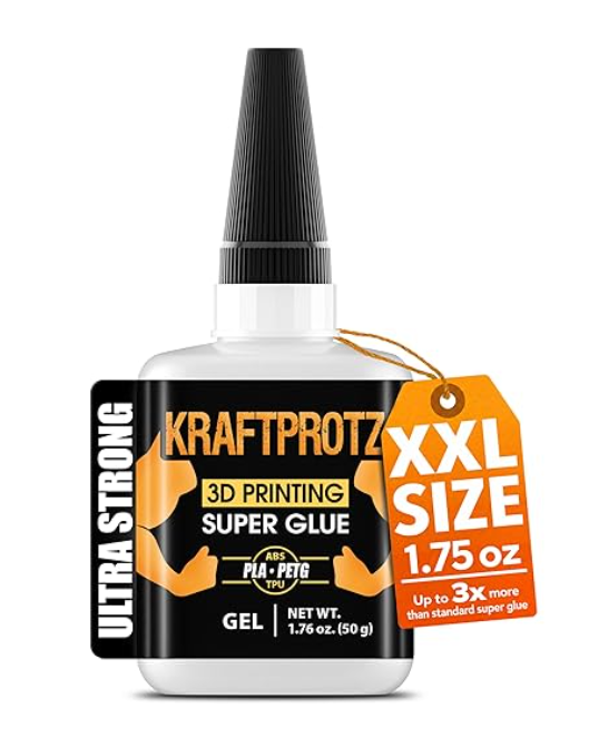 3D Printing Super Glue Gel Extra Strong - 50g XXL Super Glue Waterproof, Heat Resistant & Transparent - Anti-Drying Tip - Kraftprotz PLA, ABS, PETG, TPU Glue & Accessories